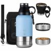 Drinkbakken JAXY Thermosfles Drinkfles Hond Honden Waterfles Honden Drinkfles Waterfles Hond Onderweg Travel Mug Thermosbeker 950 ml (Lichtblauw, Met neopreen draagtas)